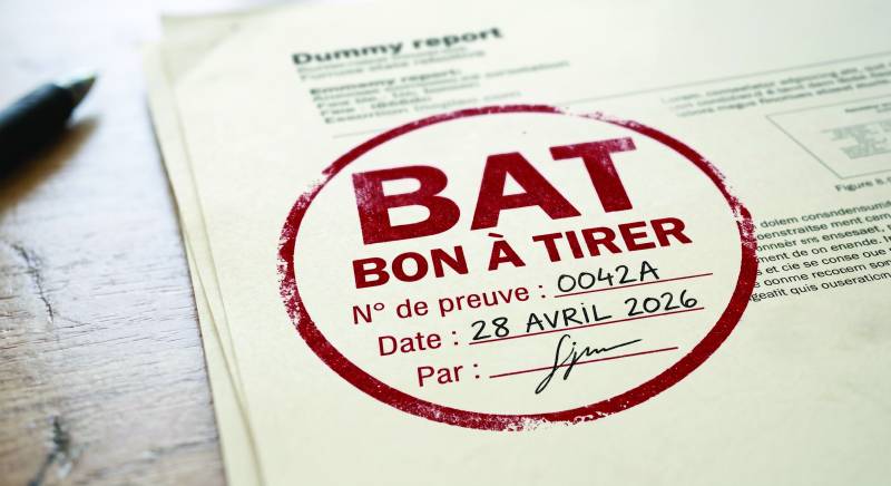 Opérateur prépresse examinant un BAT papier certifié pour valider la colorimétrie d'un projet à Marseille.