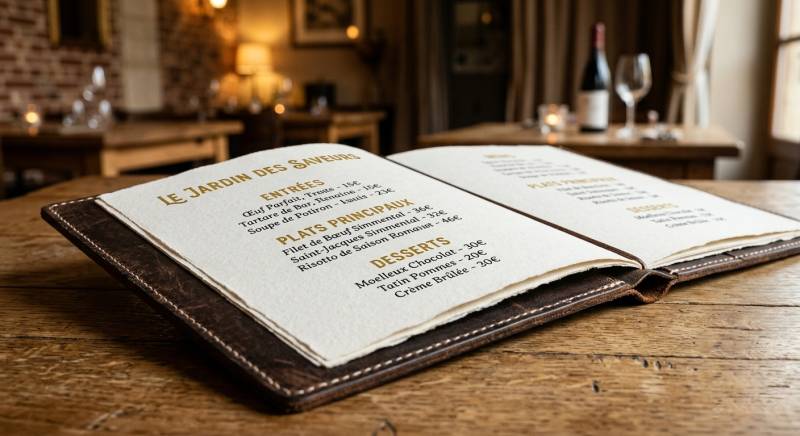 Zoom sur la dorure or haute définition d'un menu de bar, réalisée avec notre nouvelle imprimante à Marseille.