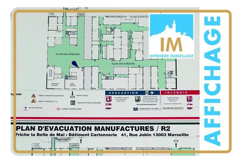 plan d'évacation imprimé à Marseille par imprimerie Marseillaise 2 rue du Monastère 13004